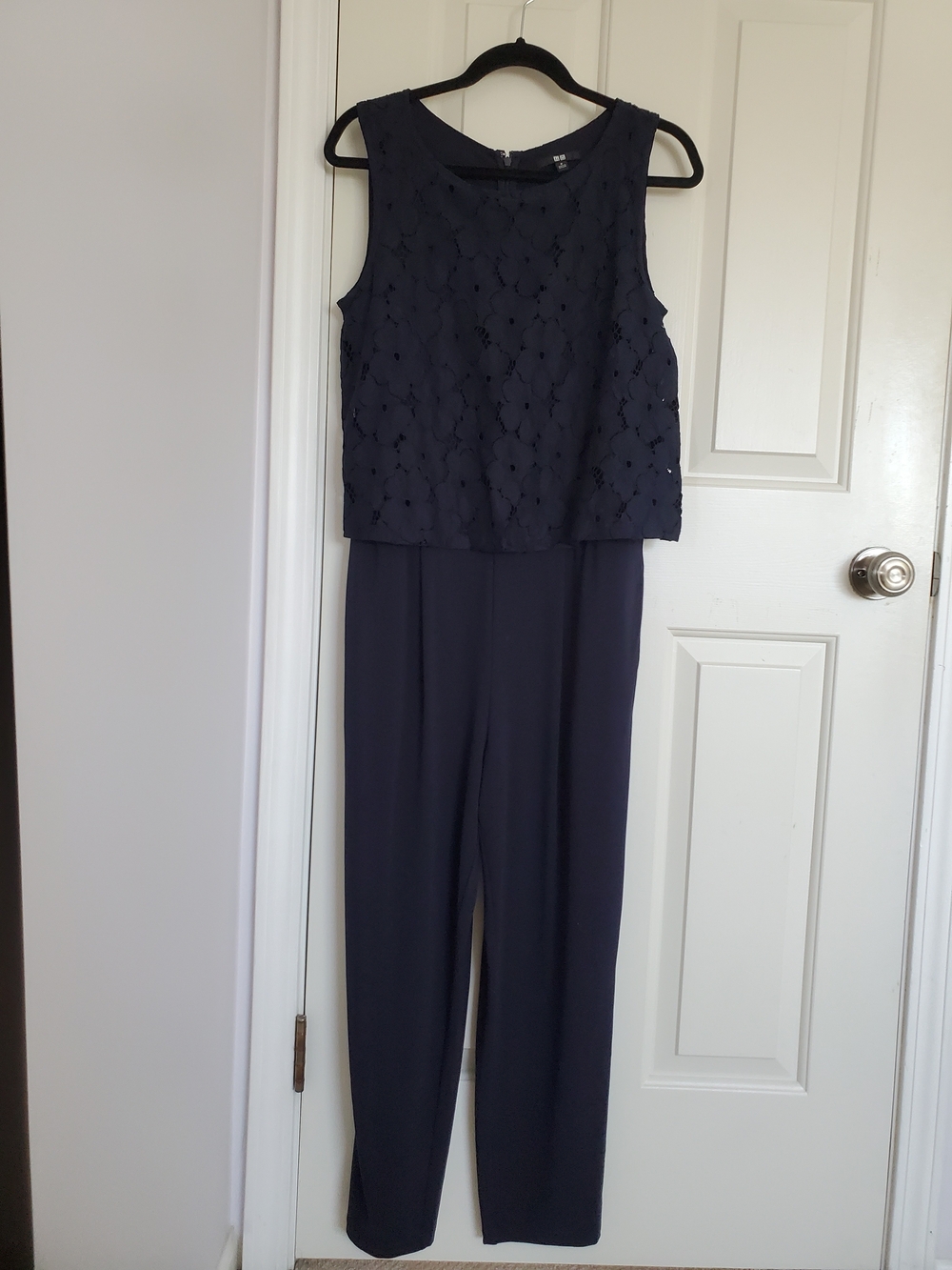 Uniqlo Navy Floral Lace-Overlay Sleeveless Jumpsuit